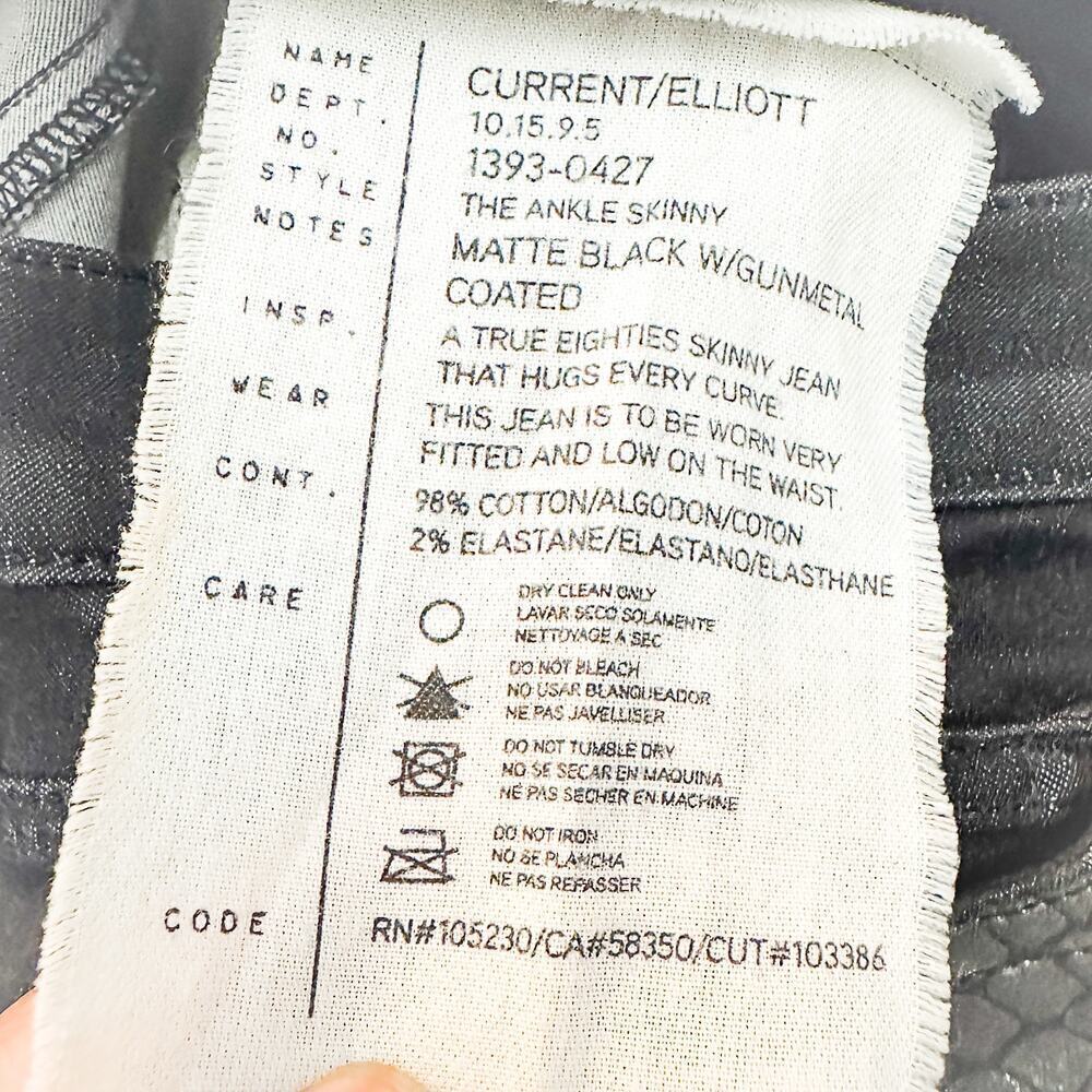 Current/Elliott The Ankle Skinny Matte Black Gunmetal Coated 80s Jeans Size 28 - Picture 6 of 8